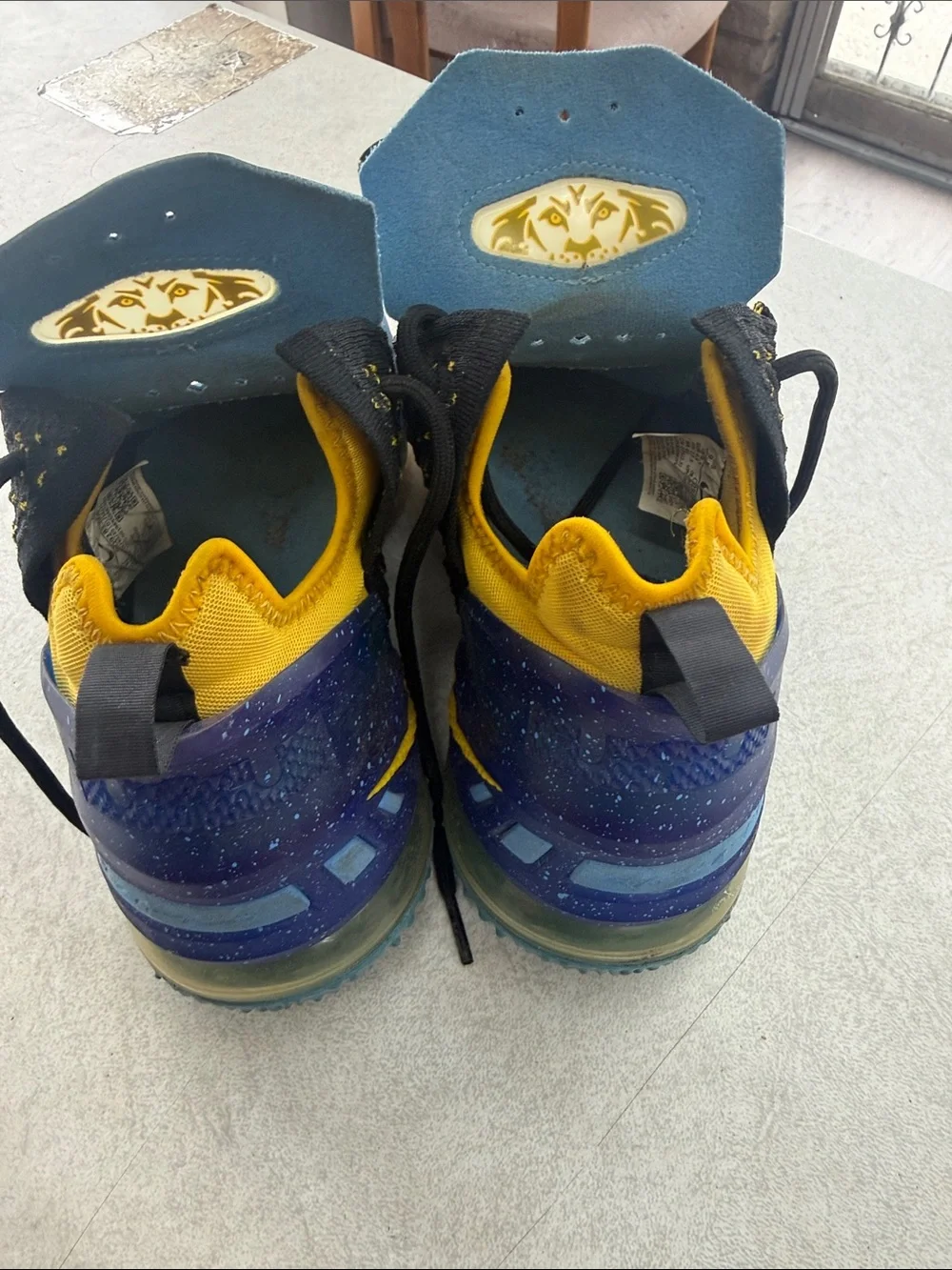 Men's Black and Blue LeBron laker colors  Athletic Sneakers with Yellow Accents